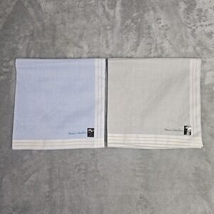 Mario Valentino Cotton Pocket Square Handkerchief Set of 2 Blue Grey‎